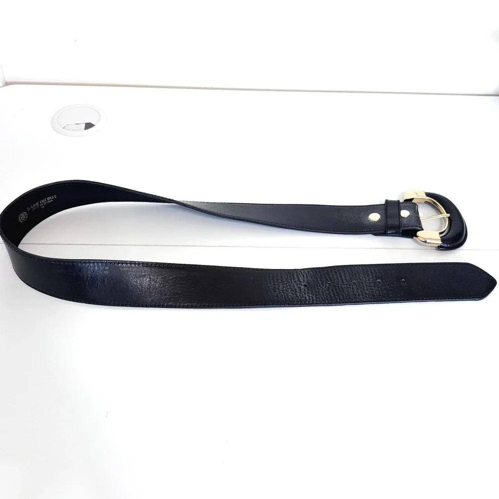 B-Low The Belt Womens Oversized Horseshoe Buckle Leather Belt Medium Black Gold